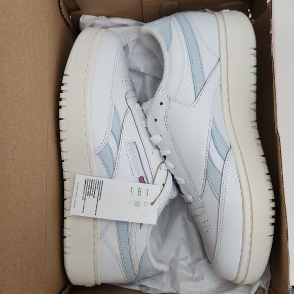 Reebok Women's Club C Double Revenge Sneaker, White/Feel Good Blue/Chalk, 10 - Picture 9 of 10